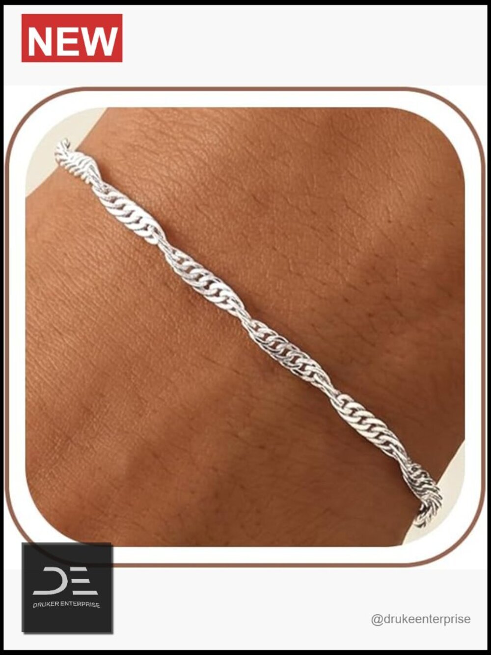 925 Sterling Silver 3mm Rope Chain Bracelet - Dainty Link Bracelet for Women
